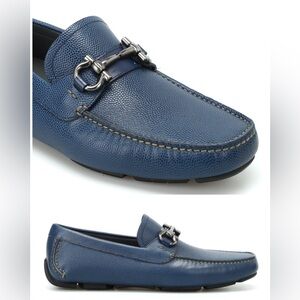 Salvatore Ferragamo Parigi Gancini Blue Pebble Calf Loafer Moccasin 8 EE‎ | $795